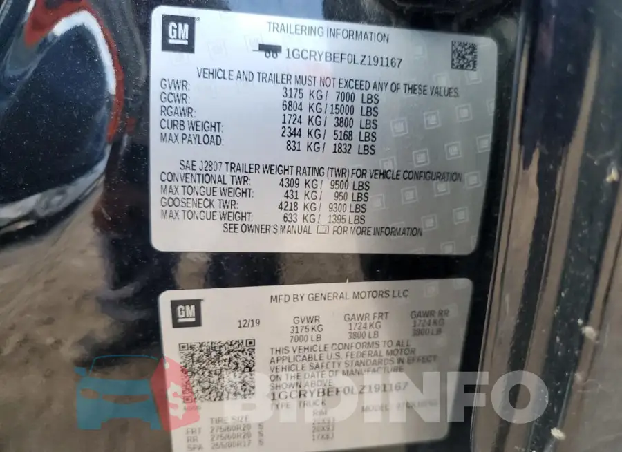 1GCRYBEF0LZ191167 Photo# 12