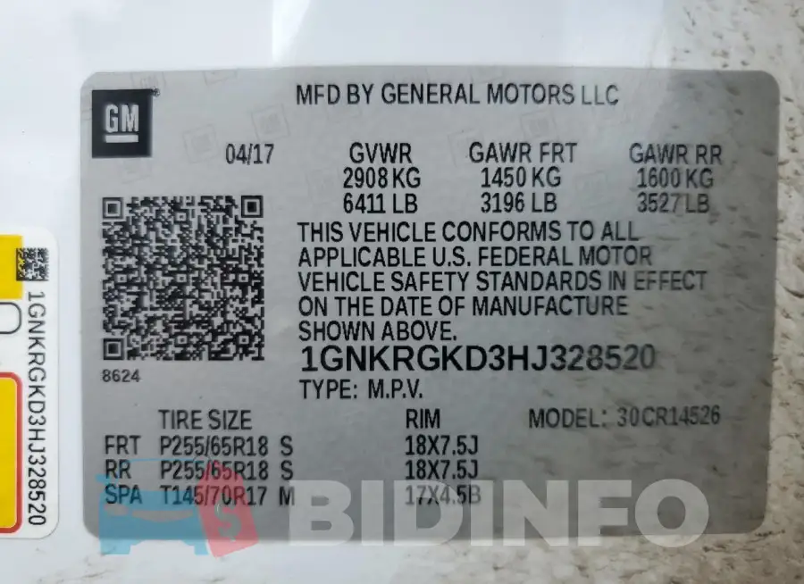1GNKRGKD3HJ328520 Photo# 14