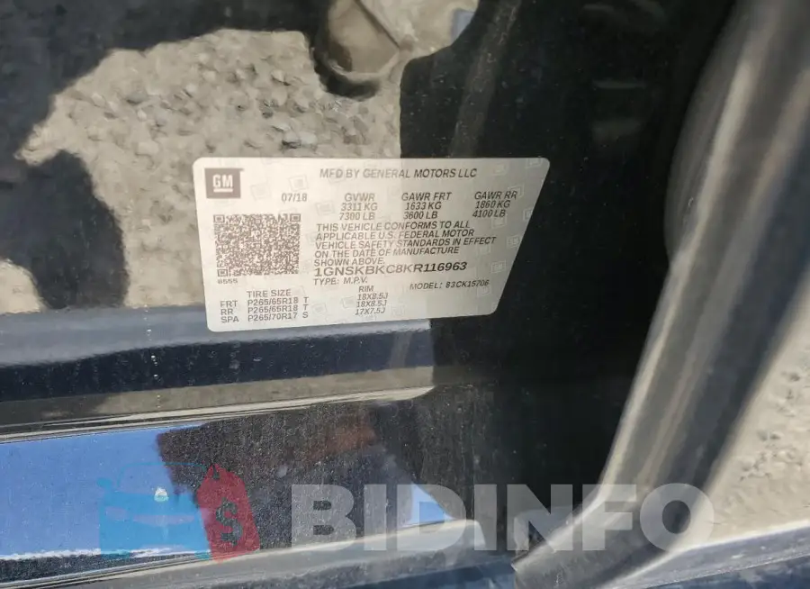 1GNSKBKC8KR116963 Photo# 13