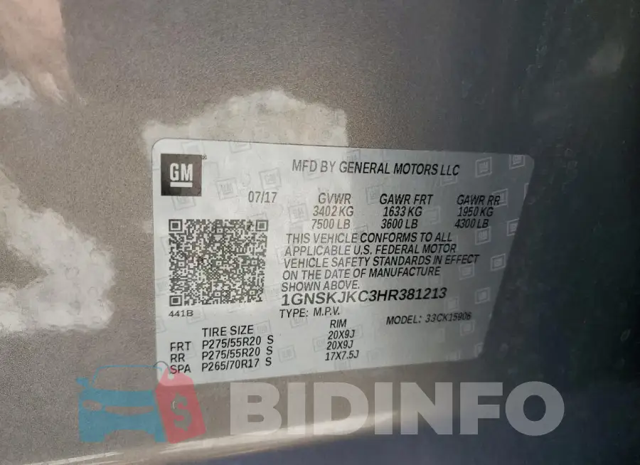 1GNSKJKC3HR381213 Photo# 13