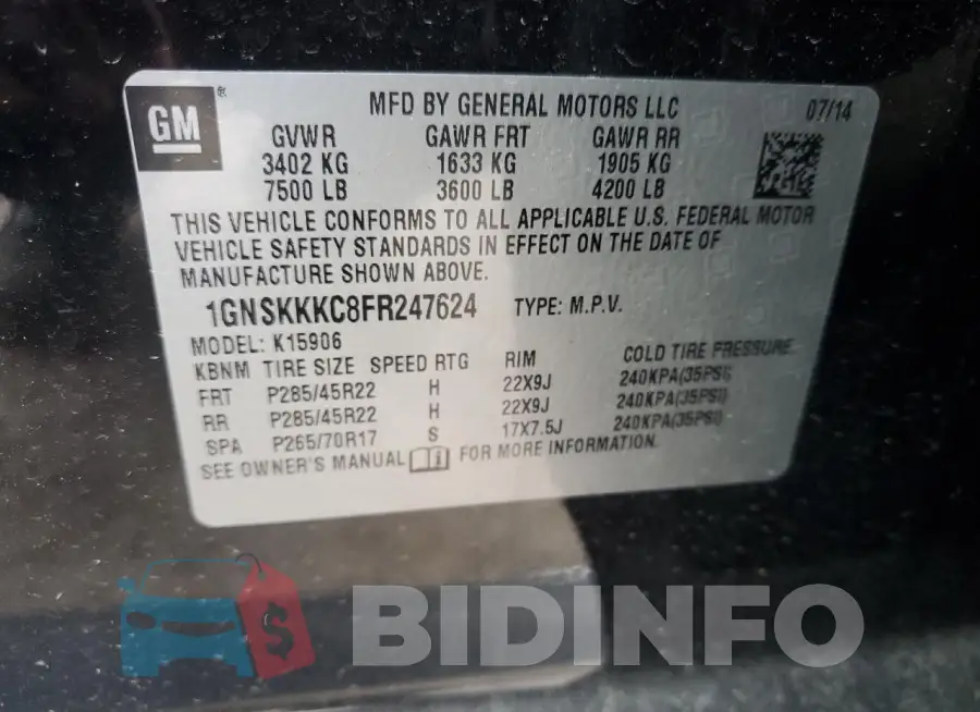 1GNSKKKC8FR247624 Photo# 13