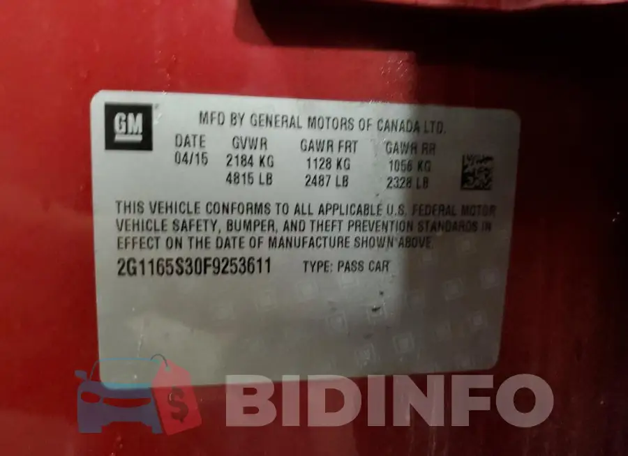 2G1165S30F9253611 Photo# 12
