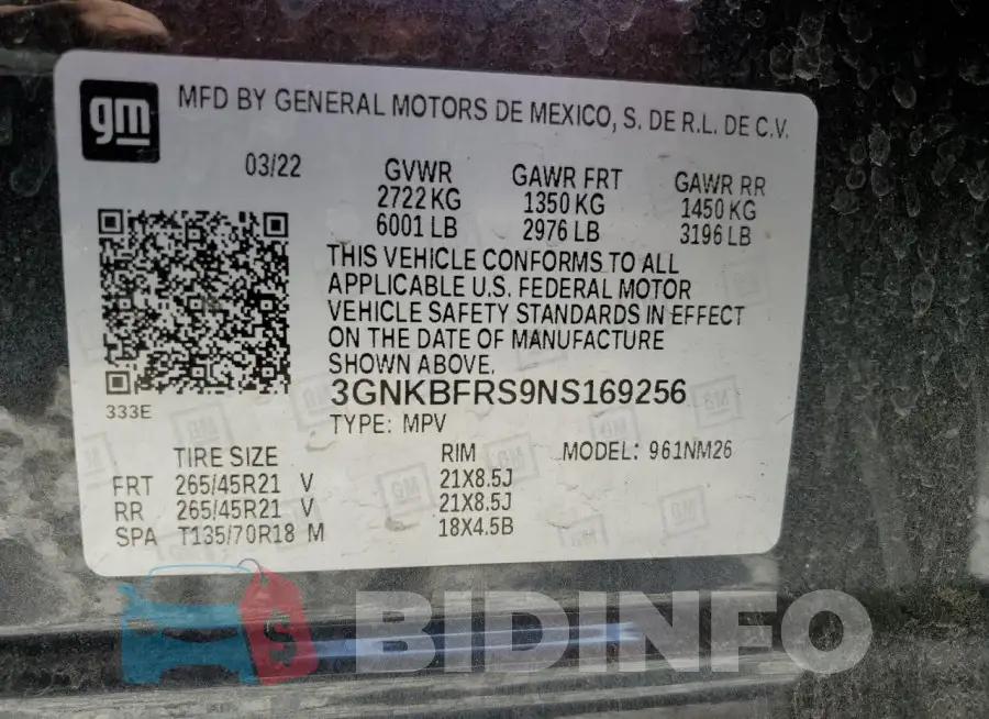 3GNKBFRS9NS169256 Photo# 13