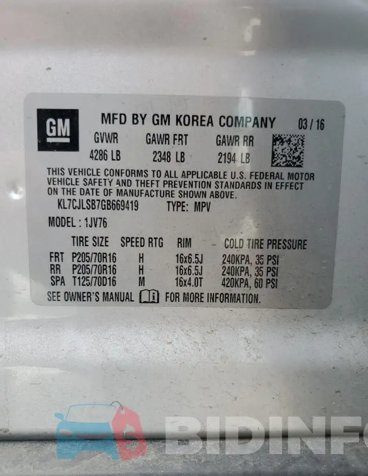 KL7CJLSB7GB669419 Photo# 13