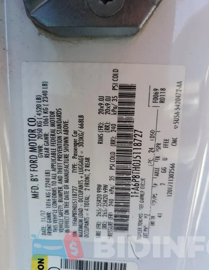 1FA6P8TH0J5118727 Photo# 12