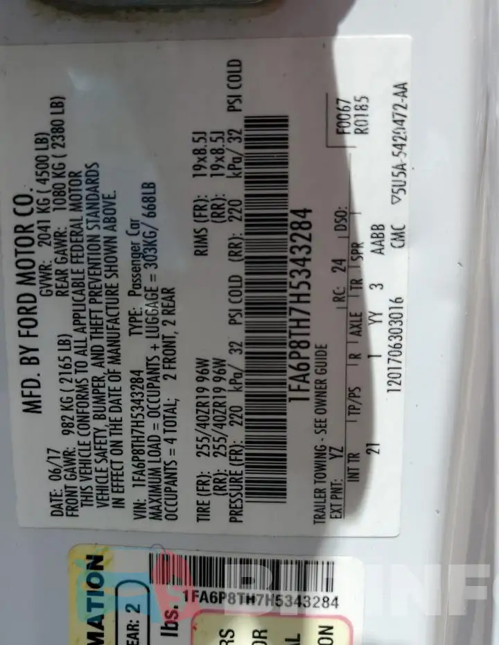 1FA6P8TH7H5343284 Photo# 12