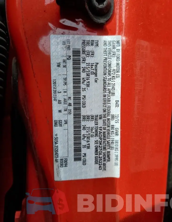 1FADP3K27GL252243 Photo# 12