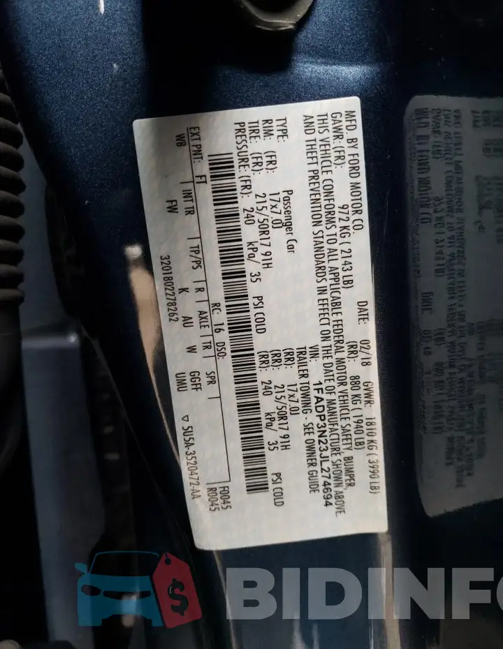 1FADP3N23JL274694 Photo# 12