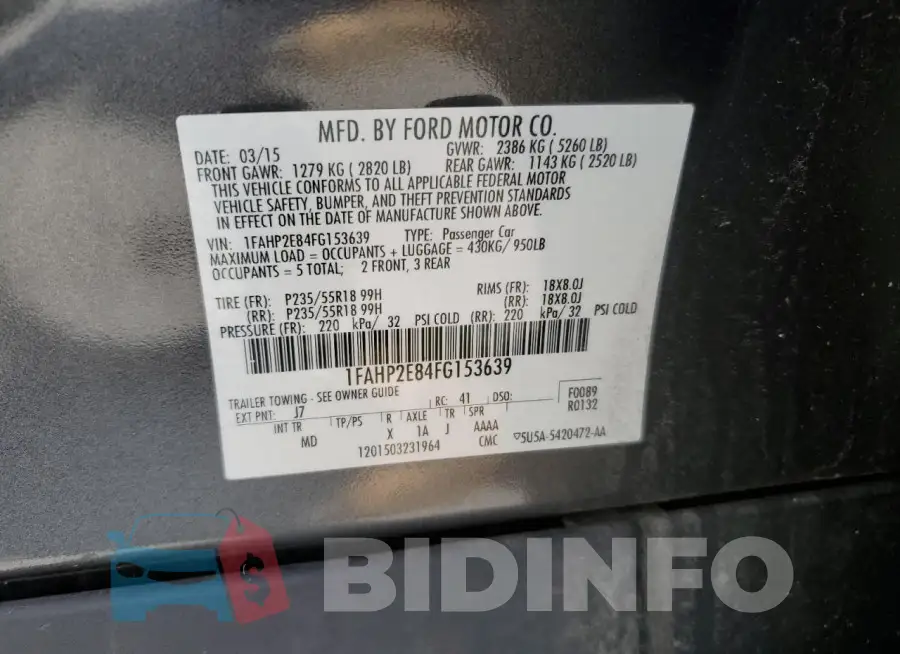 1FAHP2E84FG153639 Photo# 12