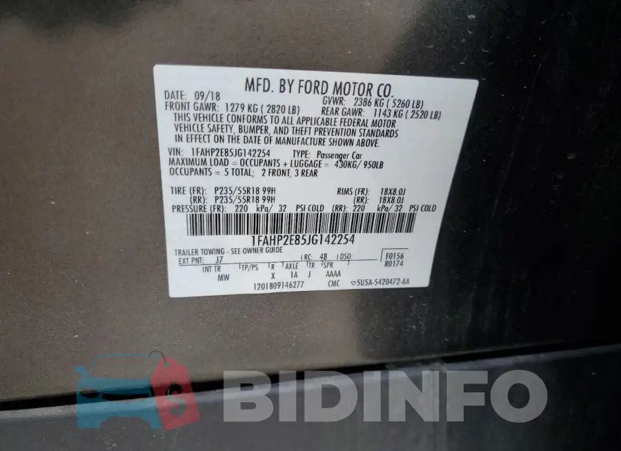 1FAHP2E85JG142254 Photo# 12