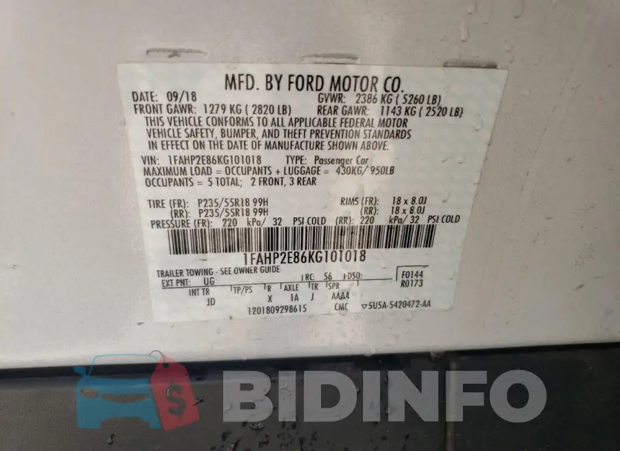 1FAHP2E86KG101018 Photo# 12