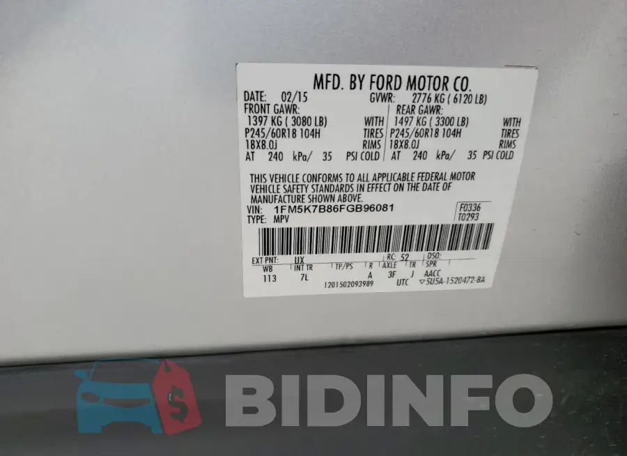 1FM5K7B86FGB96081 Photo# 13