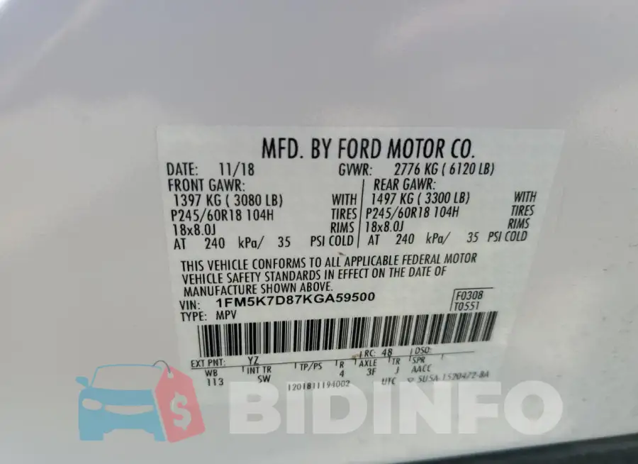 1FM5K7D87KGA59500 Photo# 12