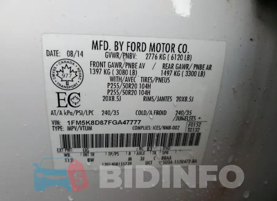 1FM5K8D87FGA47777 Photo# 14