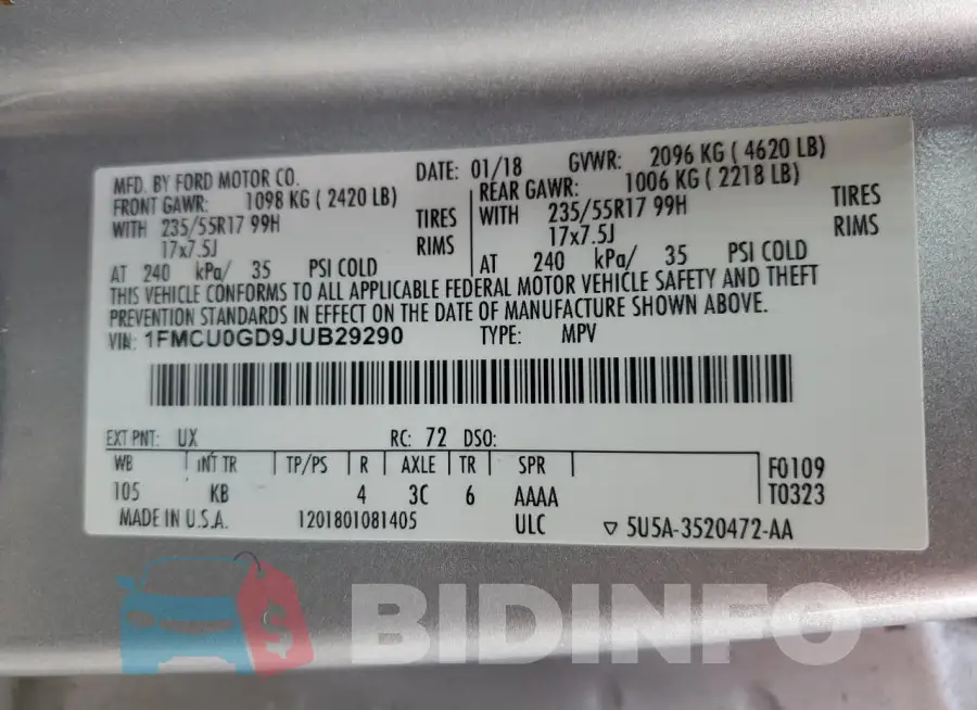 1FMCU0GD9JUB29290 Photo# 12
