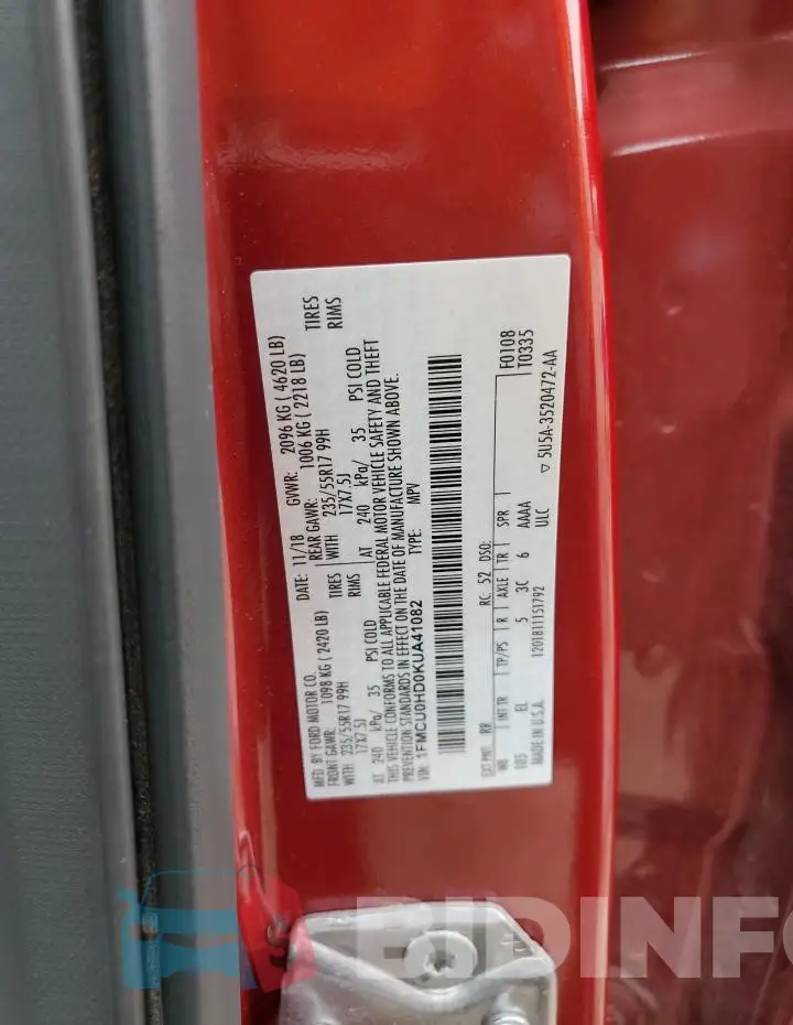 1FMCU0HD0KUA41082 Photo# 14