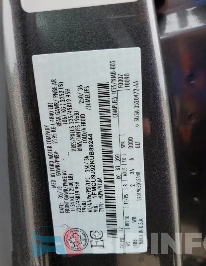 1FMCU9J92KUB89244 Photo# 13