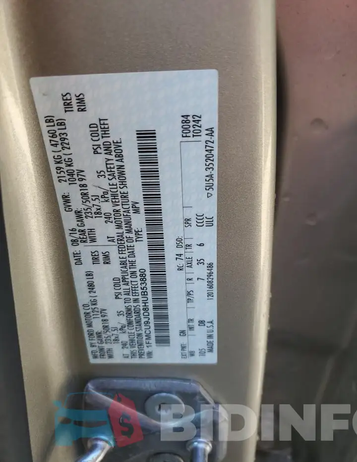 1FMCU9JD8HUB53880 Photo# 13