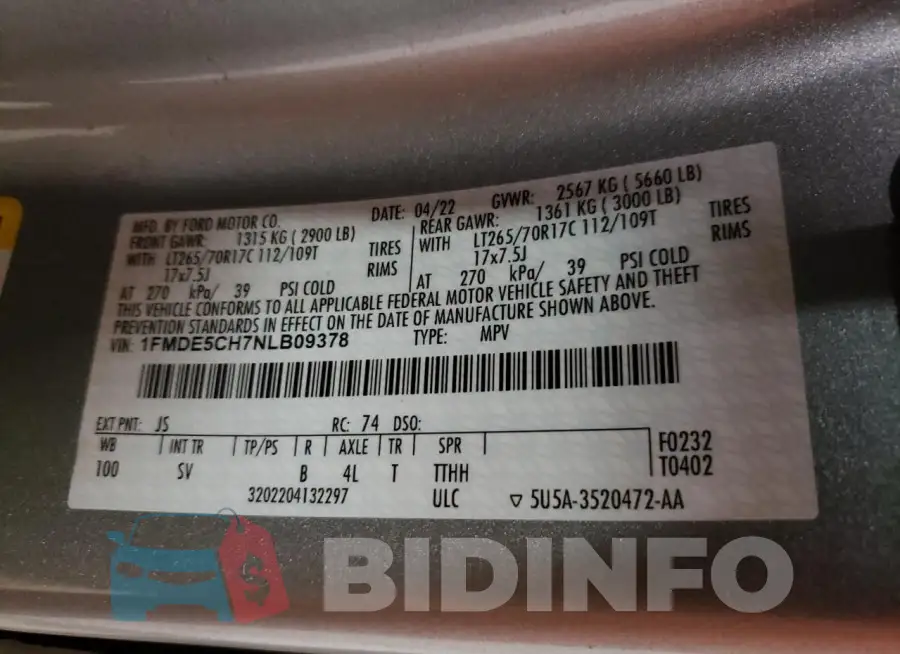 1FMDE5CH7NLB09378 Photo# 12