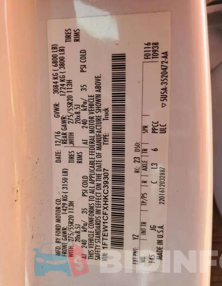 1FTEW1CFXHKC39307 Photo# 12