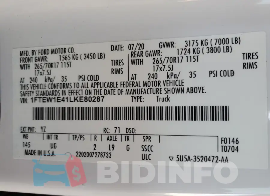 1FTEW1E41LKE80287 Photo# 12