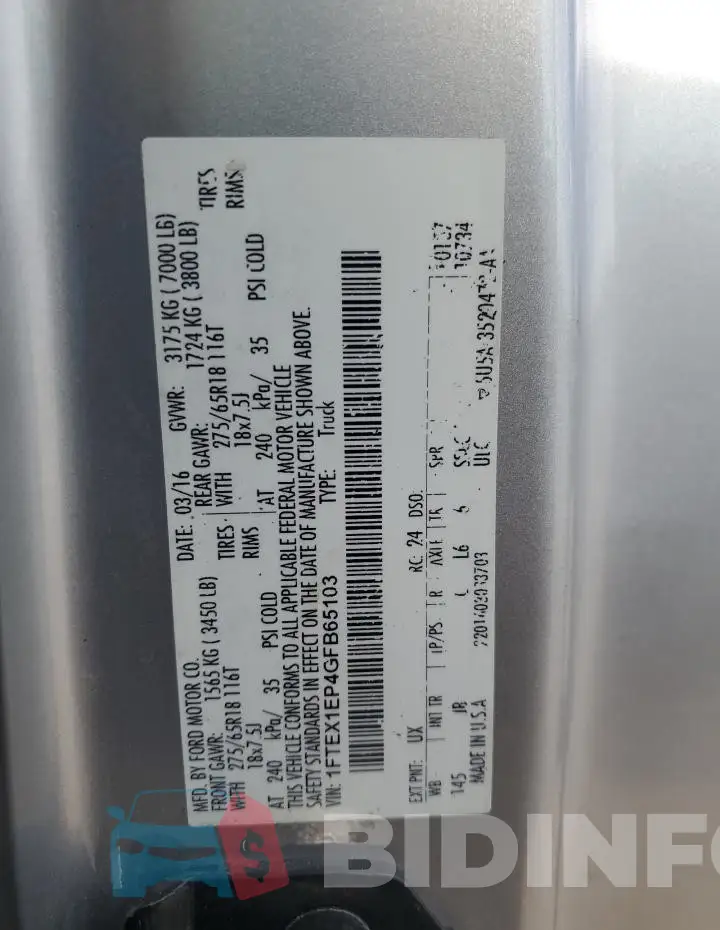 1FTEX1EP4GFB65103 Photo# 13