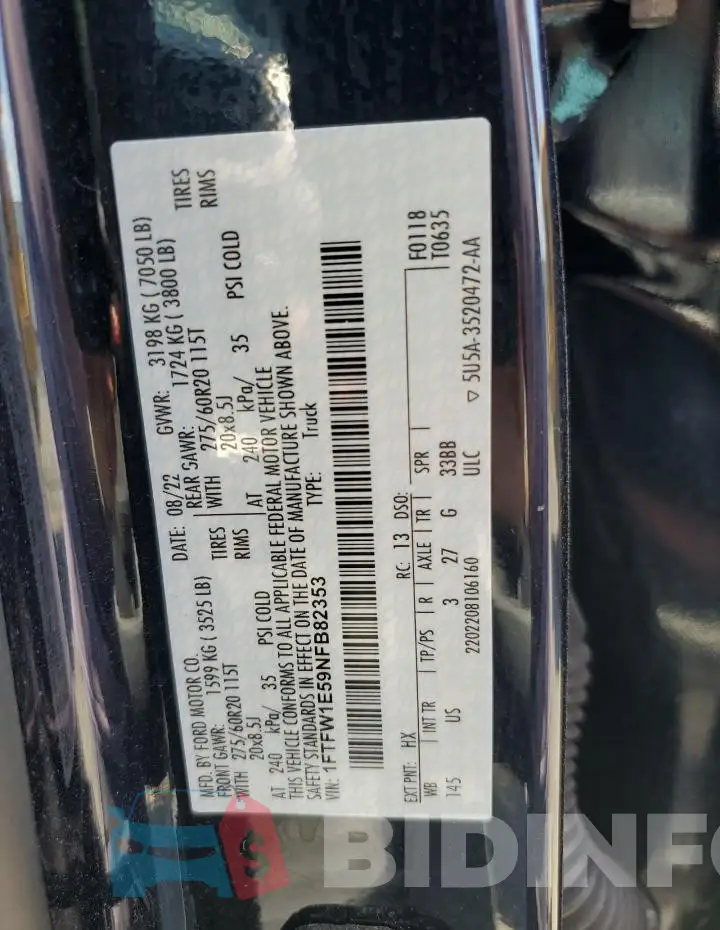 1FTFW1E59NFB82353 Photo# 12
