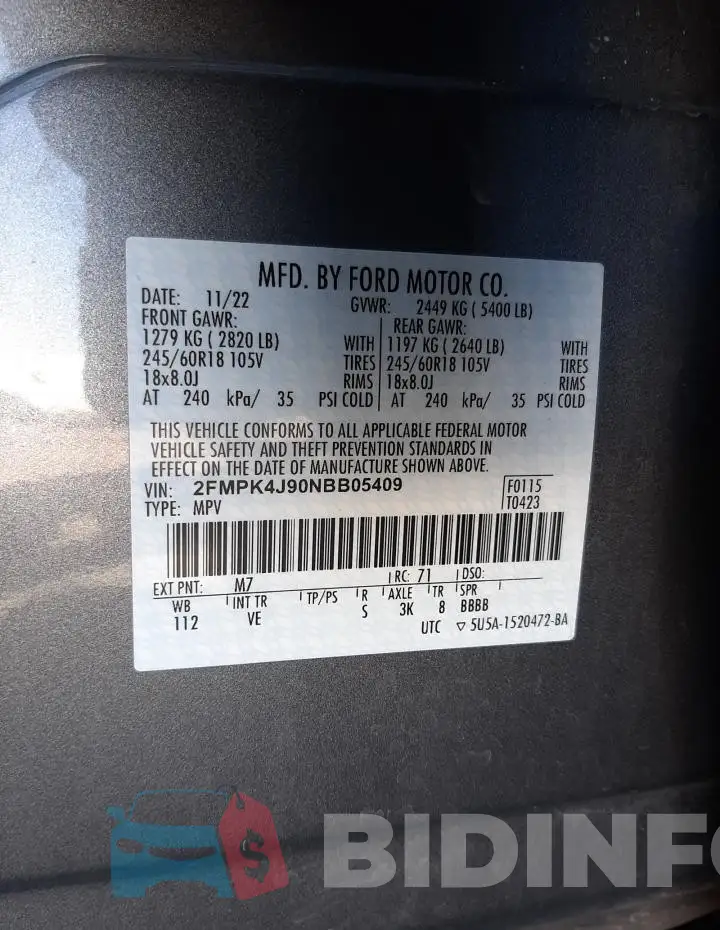 2FMPK4J90NBB05409 Photo# 13