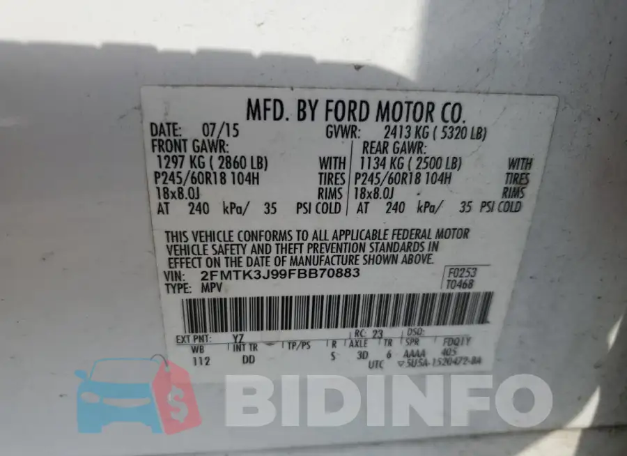 2FMTK3J99FBB70883 Photo# 13