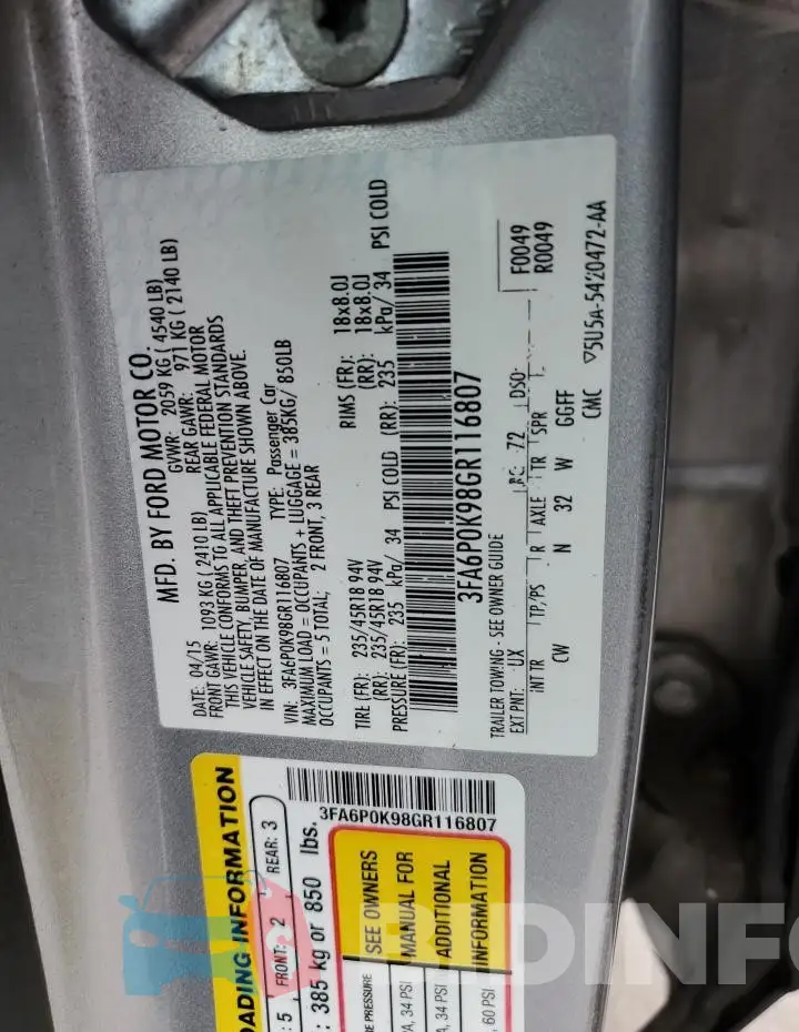 3FA6P0K98GR116807 Photo# 13