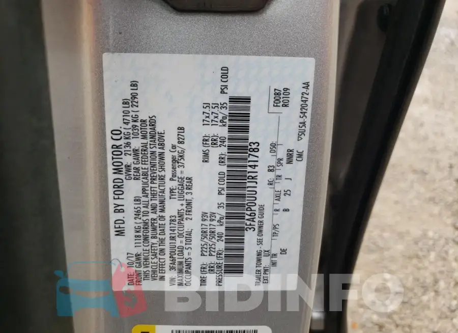 3FA6P0UU1JR141783 Photo# 12