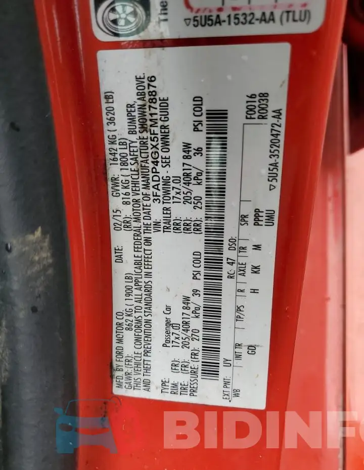 3FADP4GX5FM178876 Photo# 13