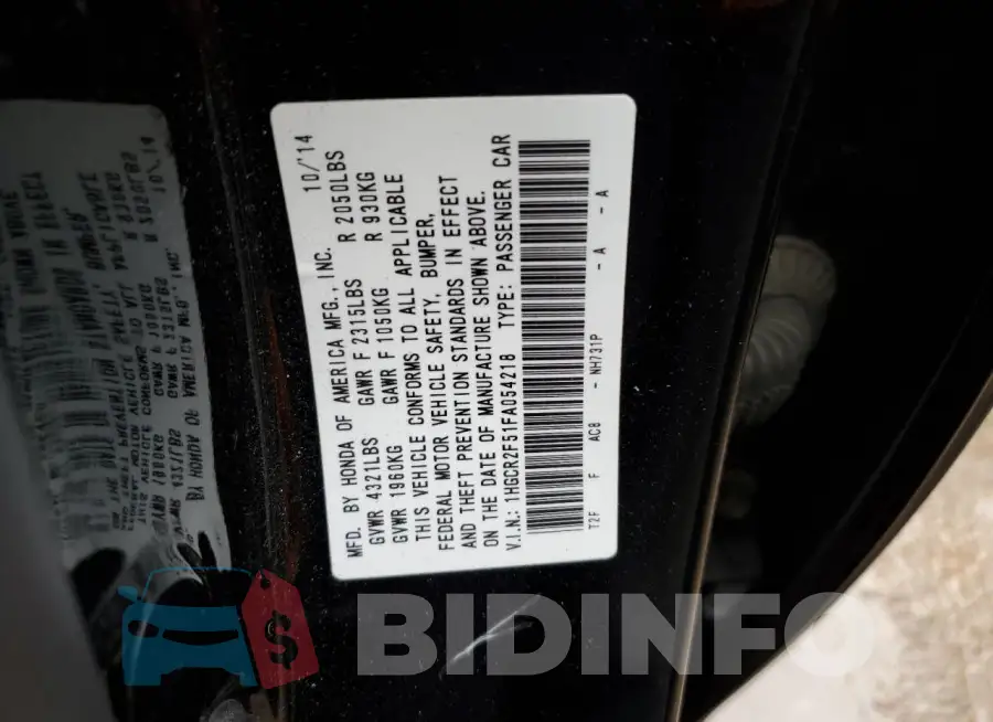 1HGCR2F51FA054218 Photo# 13
