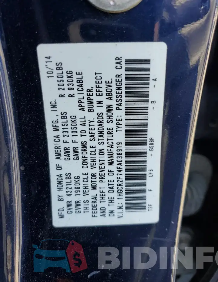 1HGCR2F74FA038919 Photo# 13
