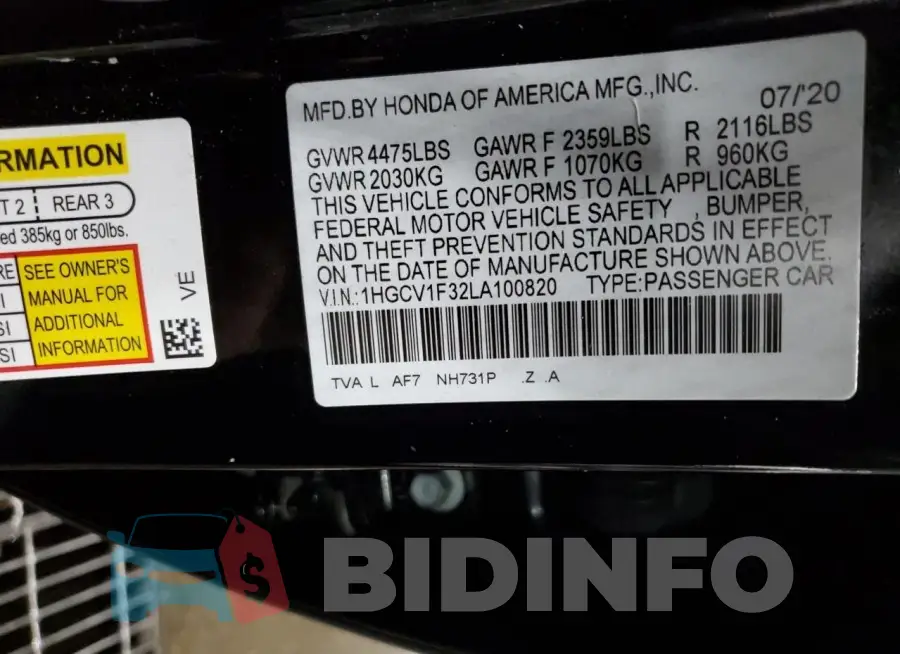 1HGCV1F32LA100820 Photo# 13