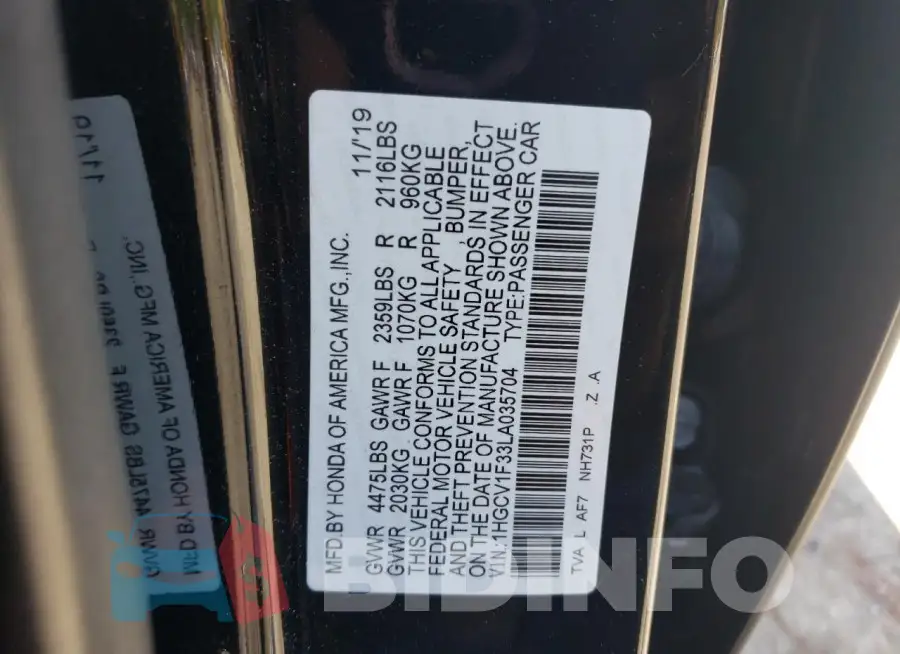1HGCV1F33LA035704 Photo# 12