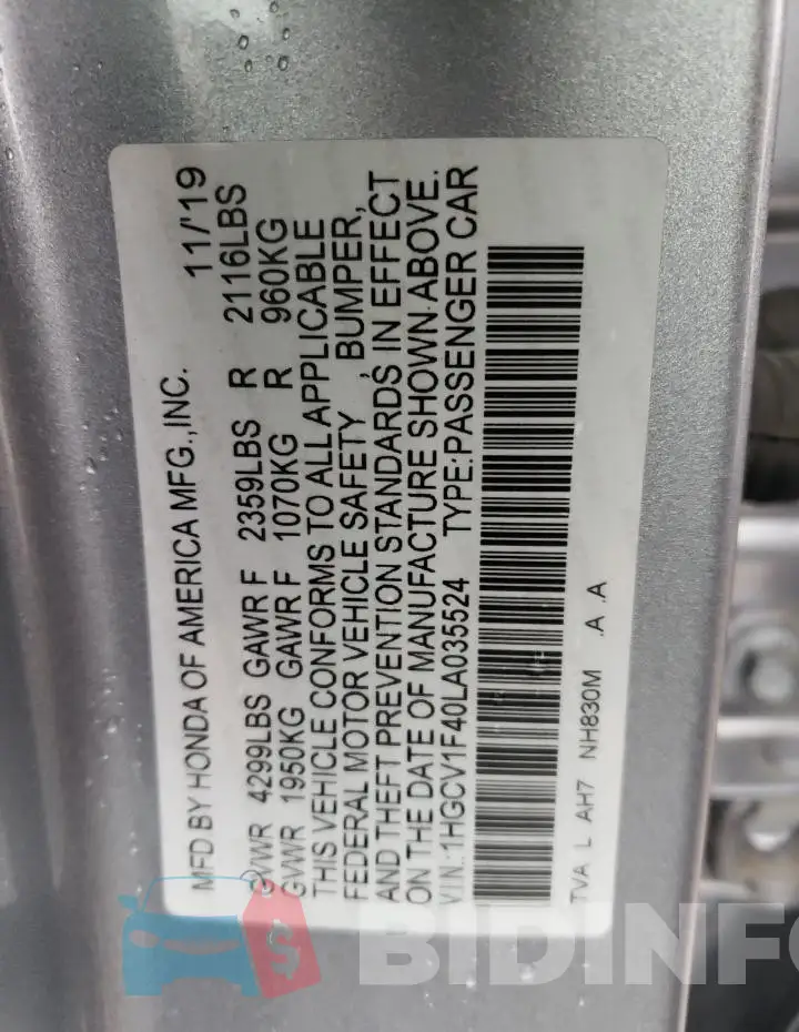 1HGCV1F40LA035524 Photo# 12