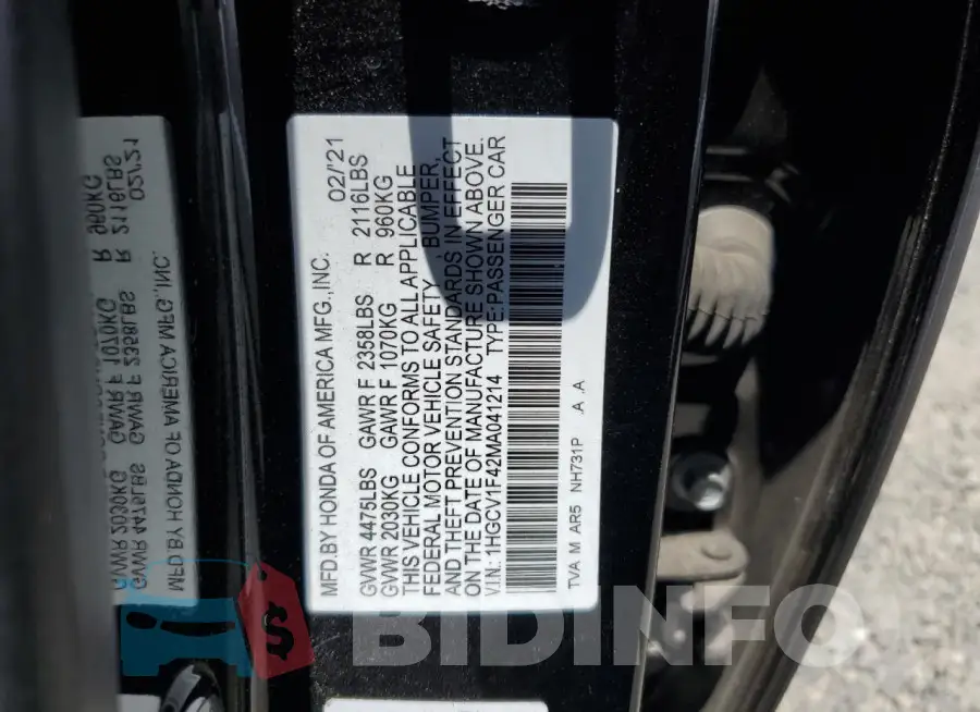 1HGCV1F42MA041214 Photo# 12