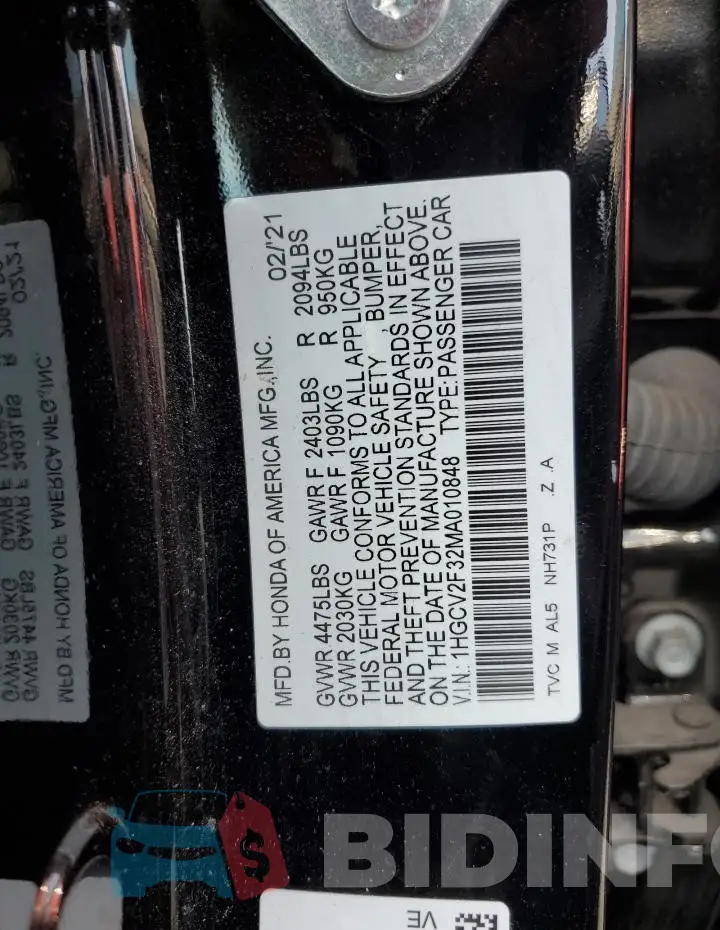 1HGCV2F32MA010848 Photo# 12