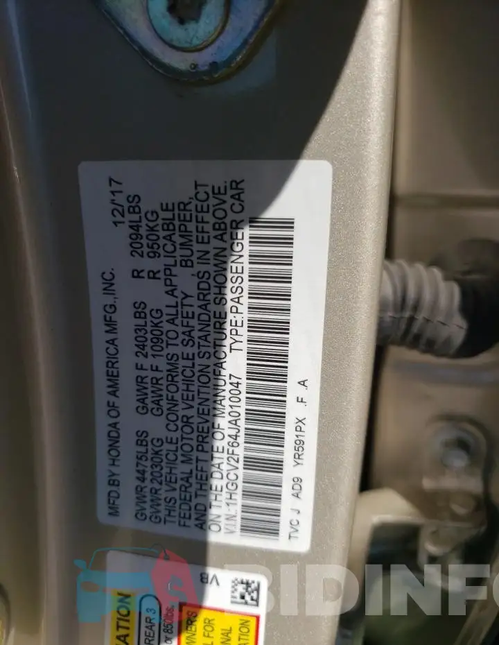 1HGCV2F64JA010047 Photo# 12