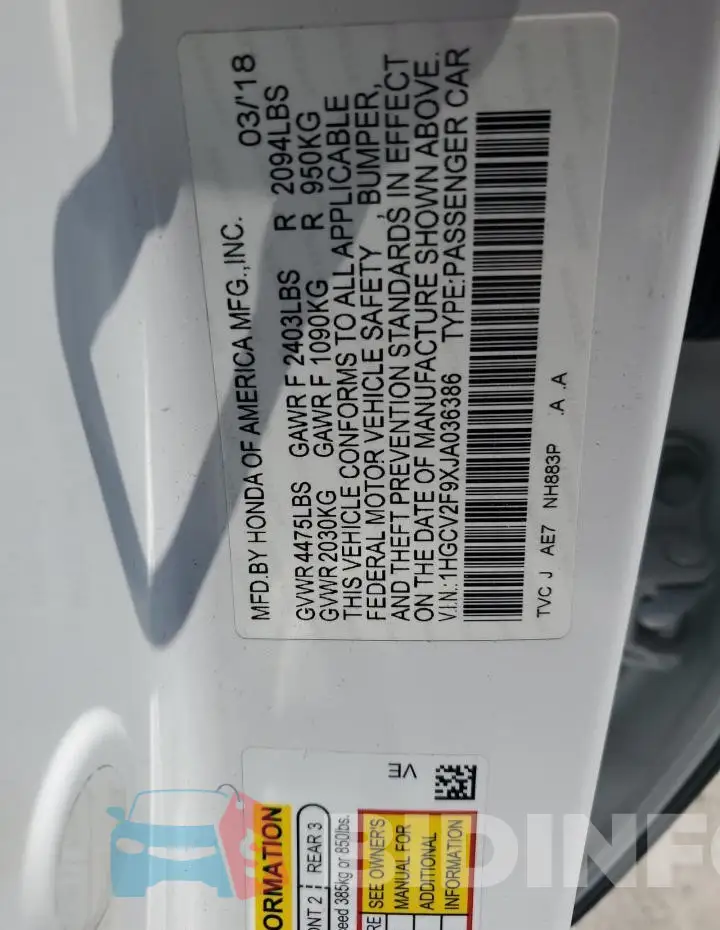 1HGCV2F9XJA036386 Photo# 12