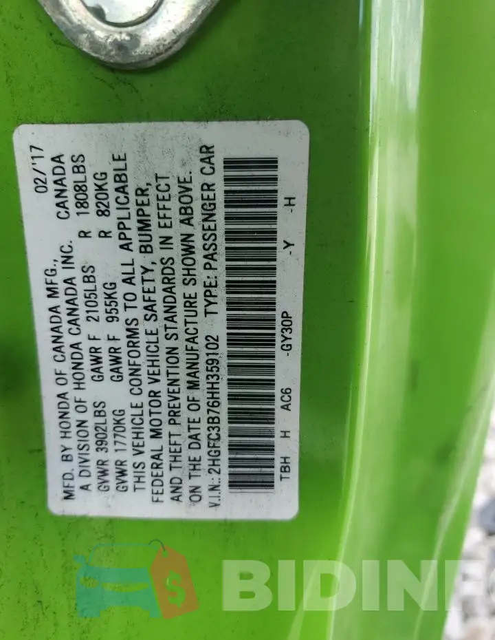 2HGFC3B76HH359102 Photo# 12