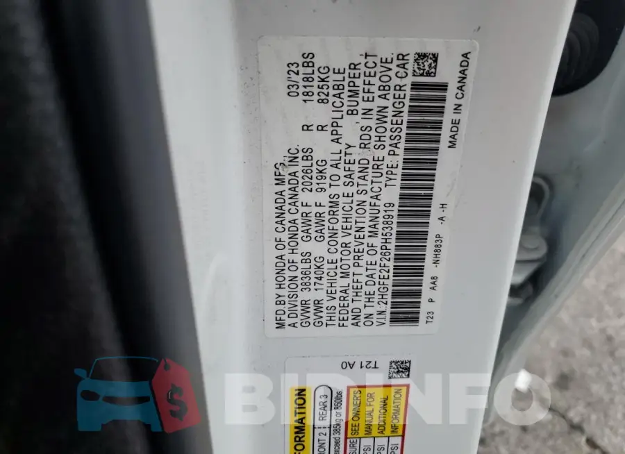 2HGFE2F26PH538919 Photo# 12