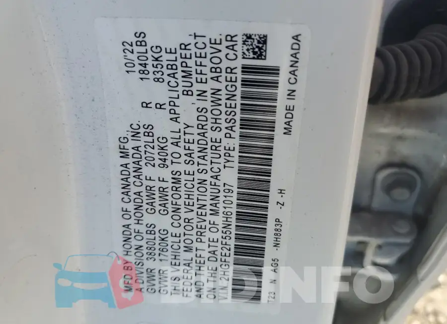 2HGFE2F55NH610197 Photo# 12