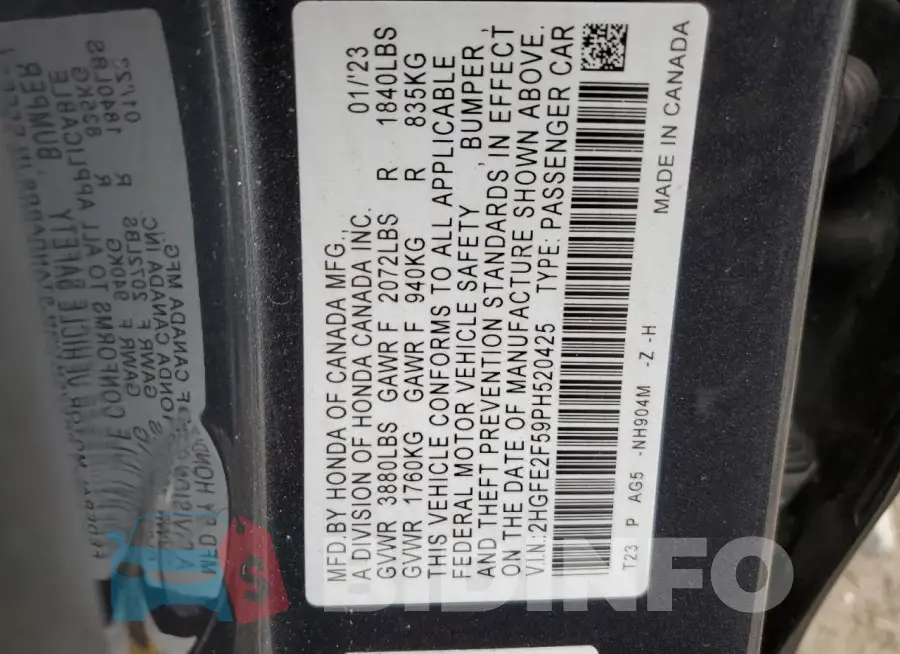 2HGFE2F59PH520425 Photo# 12