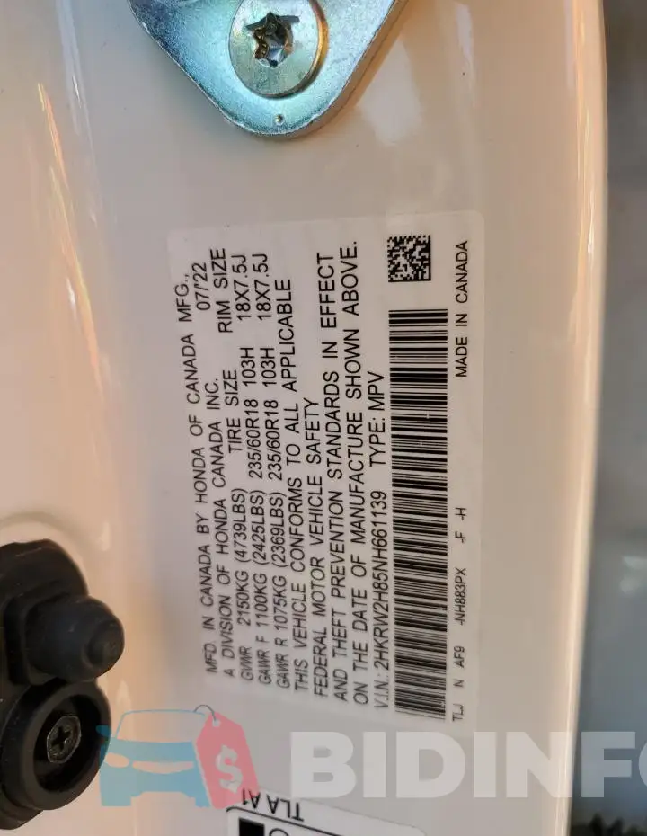 2HKRW2H85NH661139 Photo# 12