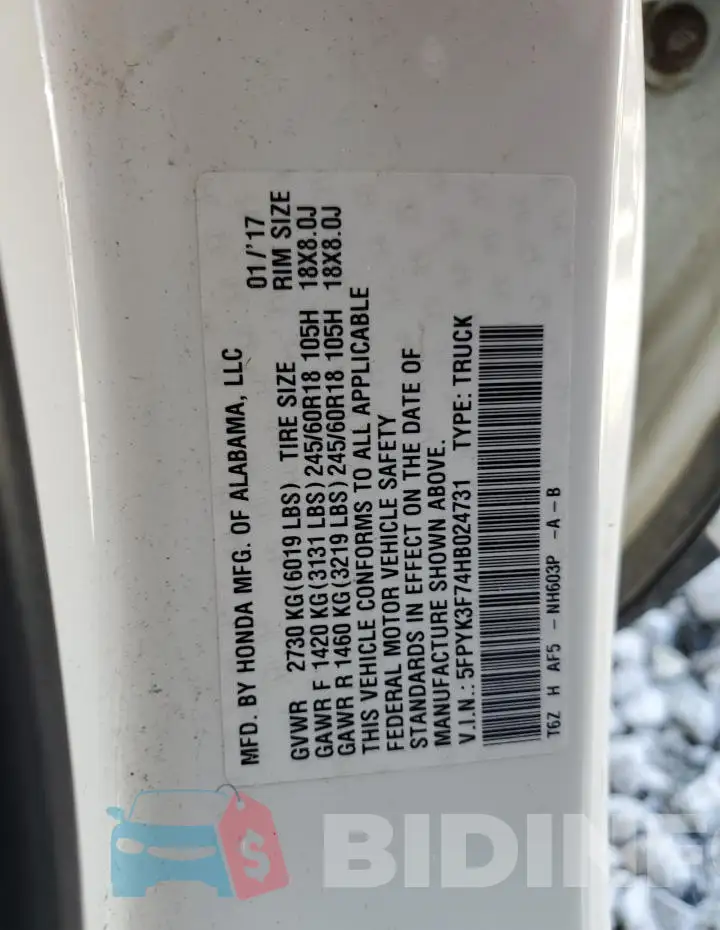 5FPYK3F74HB024731 Photo# 12