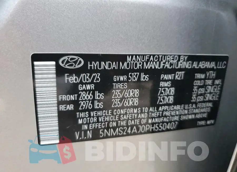 5NMS24AJ0PH550407 Photo# 14
