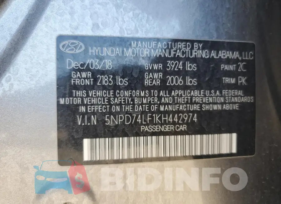 5NPD74LF1KH442974 Photo# 12