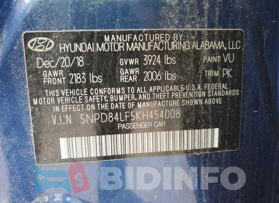5NPD84LF5KH454008 Photo# 12